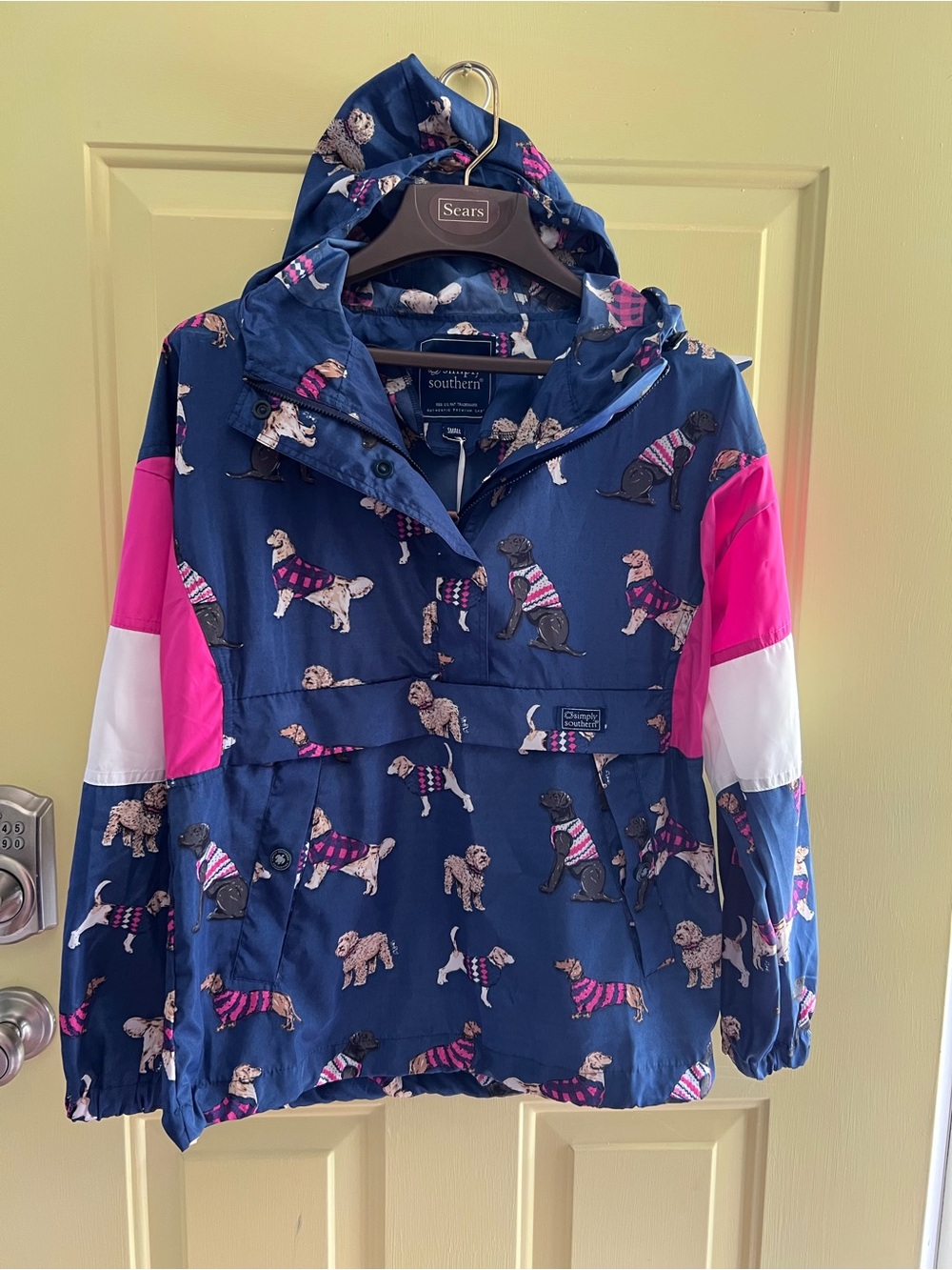 Simply Southern NWT Dog Print Hooded Rain Jacket Windbreaker Women’s Small